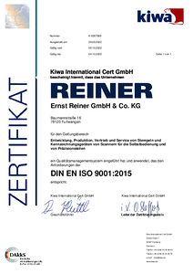 Ernst Reiner Zertifikat ISO9001 DE00